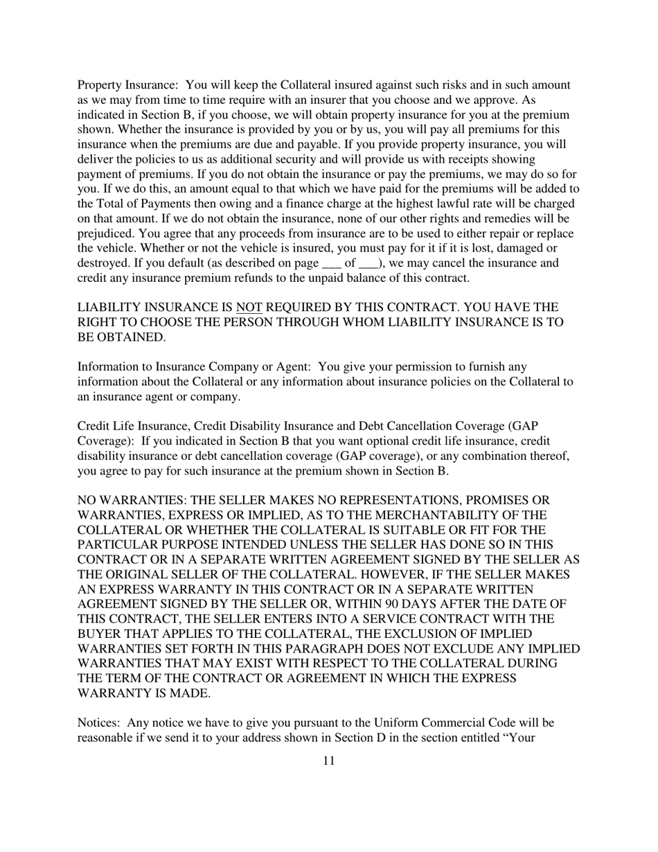 Contract for Sale and Security Agreement for Sale of Vehicle With Larger Final Payment and Option to Refinance - Nevada, Page 11