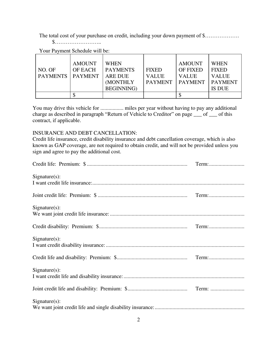 Contract for Sale and Security Agreement for Sale of Vehicle With Larger Final Payment and Option to Refinance - Nevada, Page 2