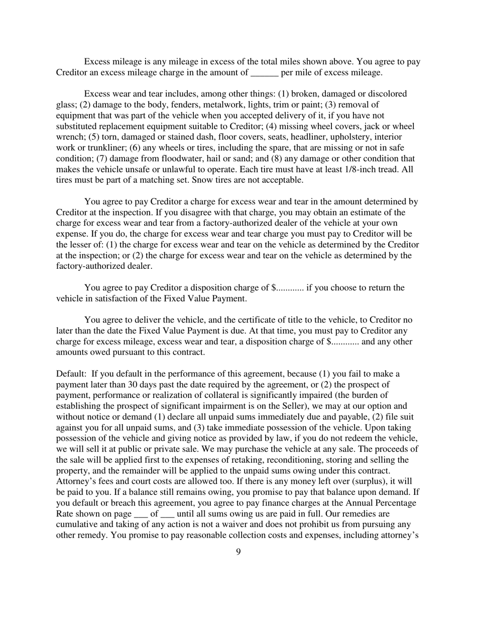 Contract for Sale and Security Agreement for Sale of Vehicle With Larger Final Payment and Option to Refinance - Nevada, Page 9