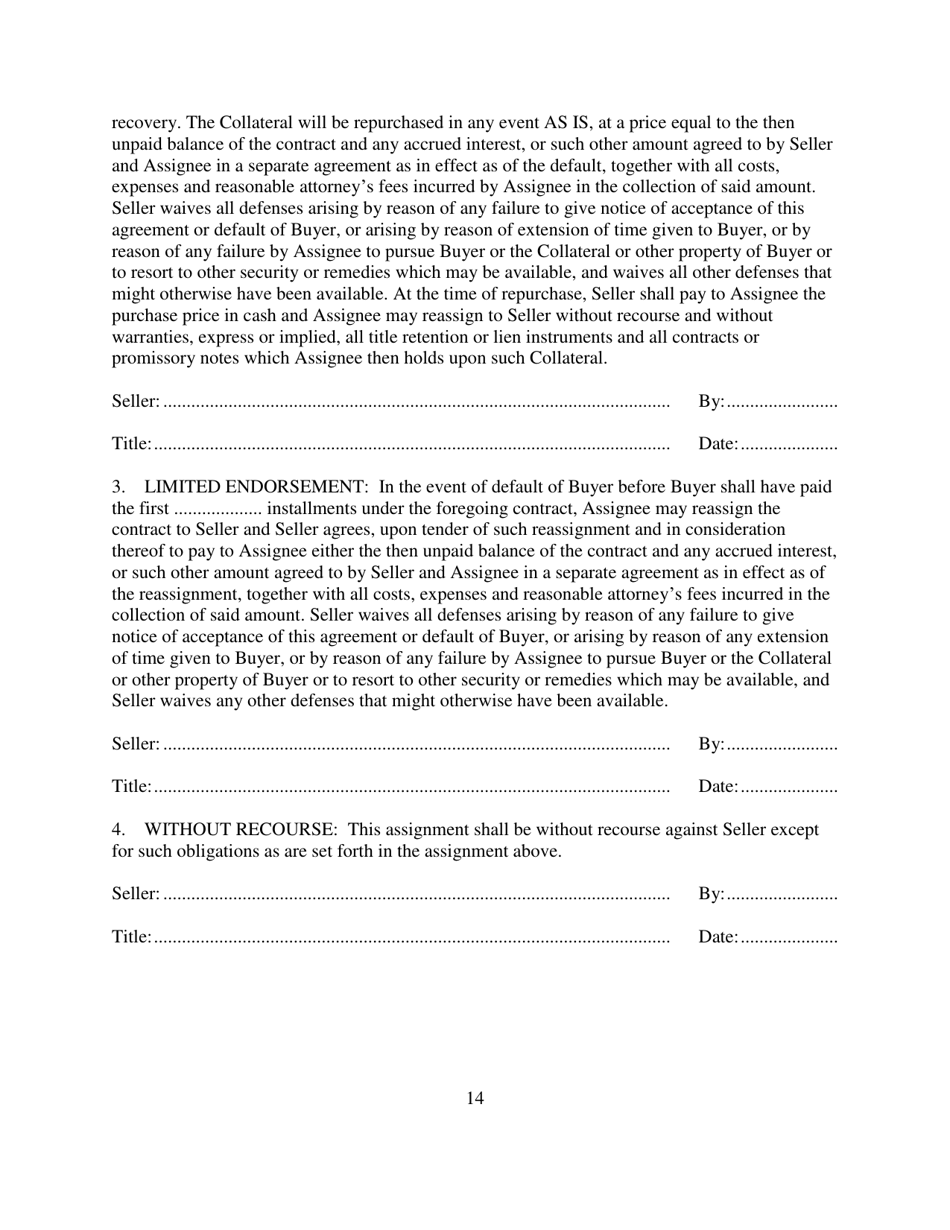 Contract for Sale and Security Agreement for Sale of Recreational Vehicle With Simple Interest to Be Paid - Nevada, Page 14