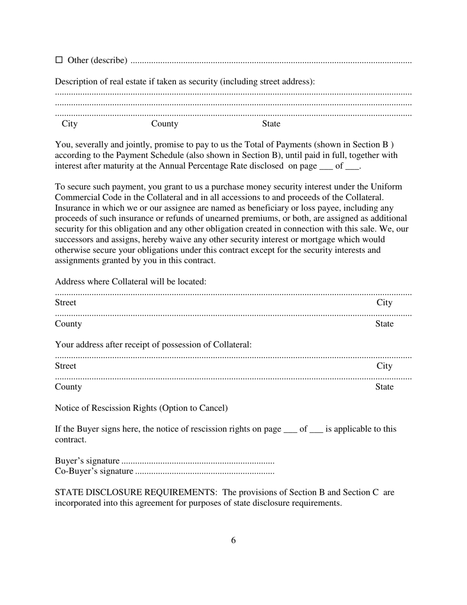 Contract for Sale and Security Agreement for Sale of Recreational Vehicle With Simple Interest to Be Paid - Nevada, Page 6