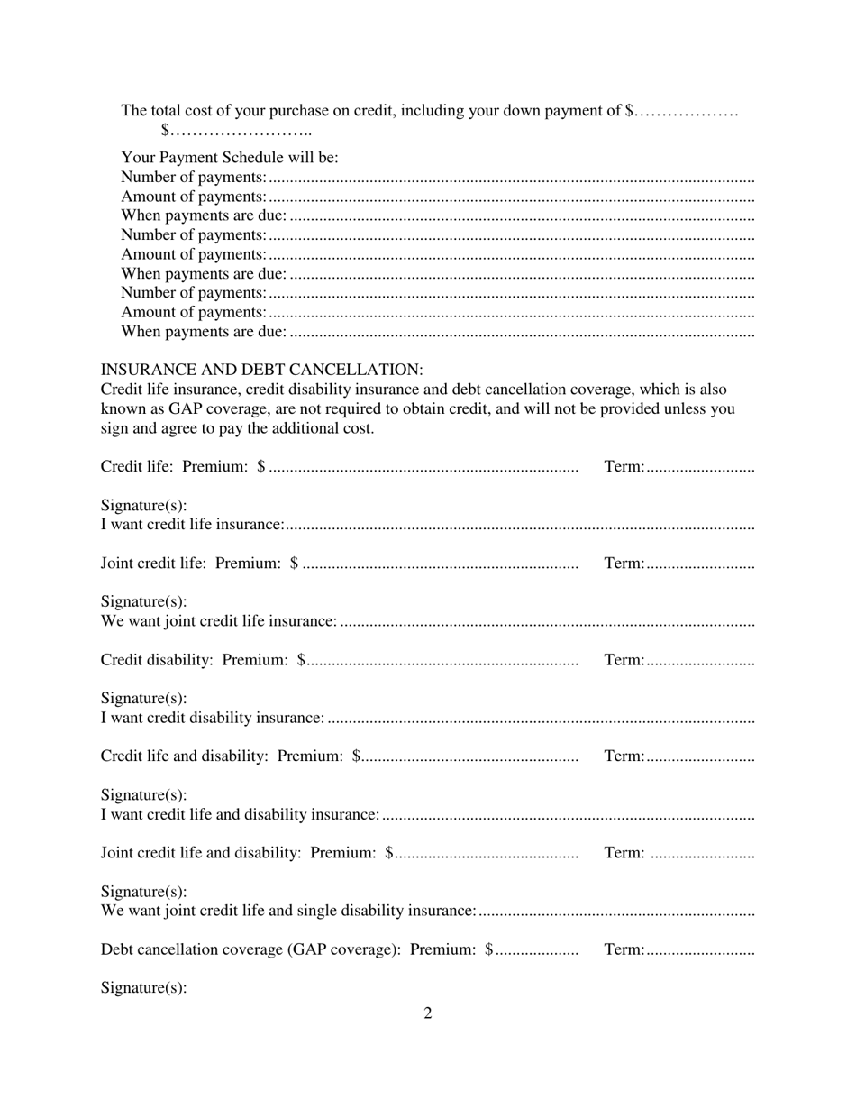 Contract for Sale and Security Agreement for Sale of Recreational Vehicle With Precomputed or Add-On Interest to Be Paid - Nevada, Page 2