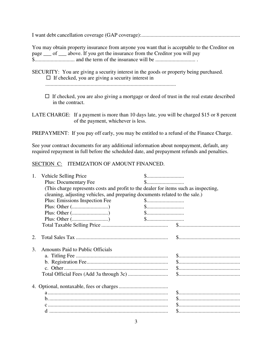 Contract for Sale and Security Agreement for Sale of Recreational Vehicle With Precomputed or Add-On Interest to Be Paid - Nevada, Page 3