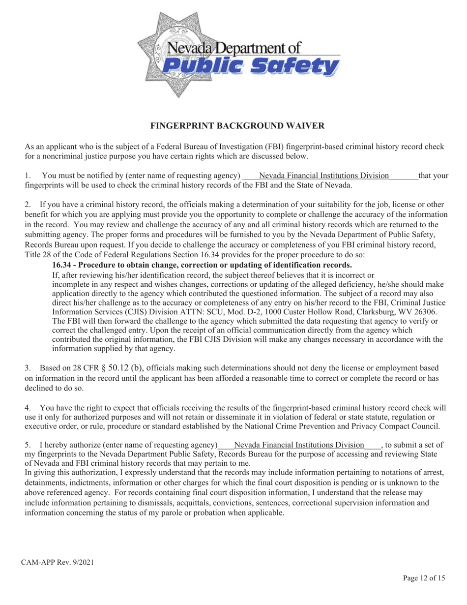 Application for Certification as a Collection Agency Manager - Nevada, Page 12