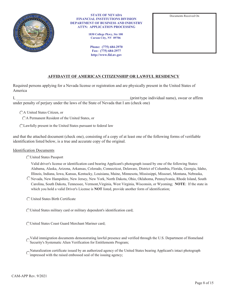 Application for Certification as a Collection Agency Manager - Nevada, Page 8