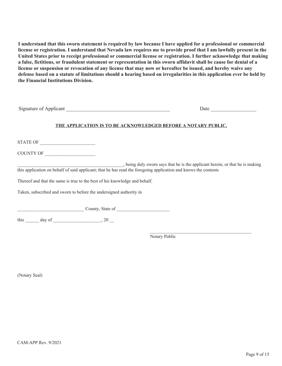Application for Certification as a Collection Agency Manager - Nevada, Page 9