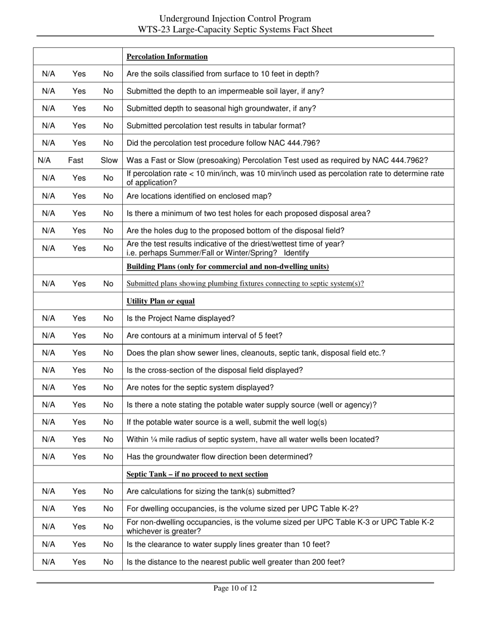 Form WTS-23 Criteria for Large-Capacity on-Site Sewage Disposal Systems - Nevada, Page 10