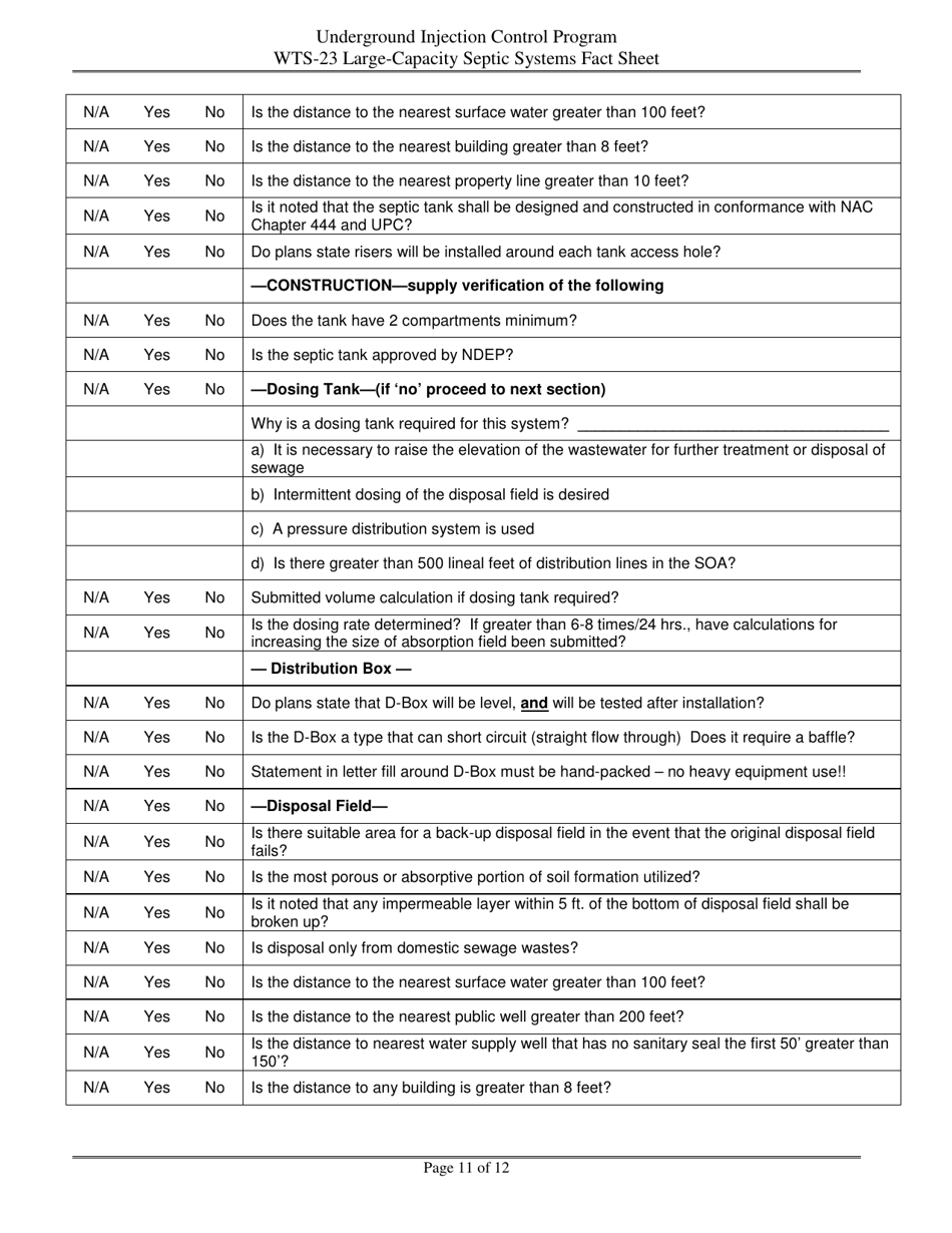 Form WTS-23 Criteria for Large-Capacity on-Site Sewage Disposal Systems - Nevada, Page 11