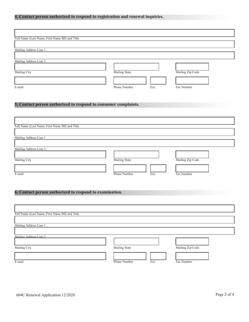 Financial Institutions Application for Renewal of 604c - Consumer Litigation Funding License - Nevada, Page 2