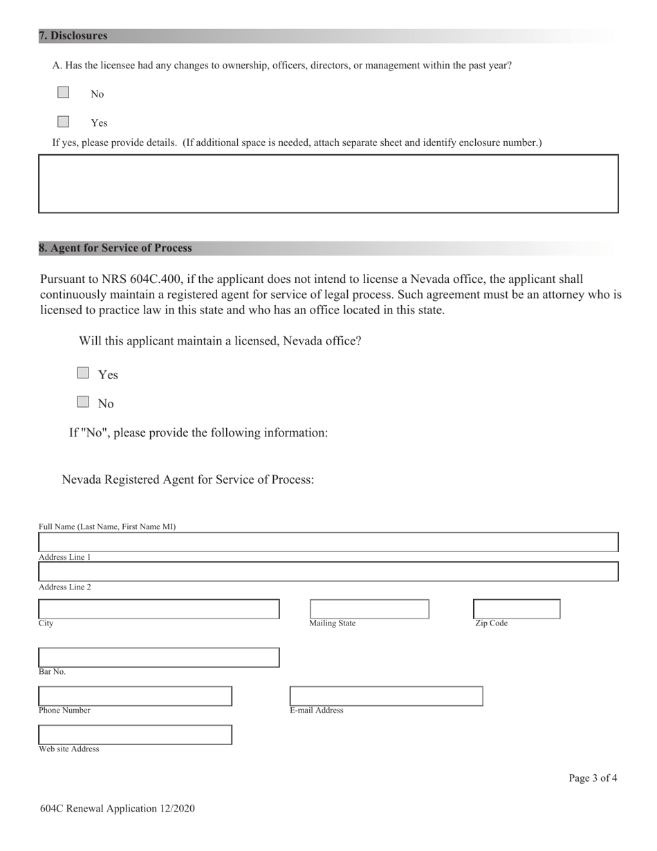 Financial Institutions Application for Renewal of 604c - Consumer Litigation Funding License - Nevada, Page 3