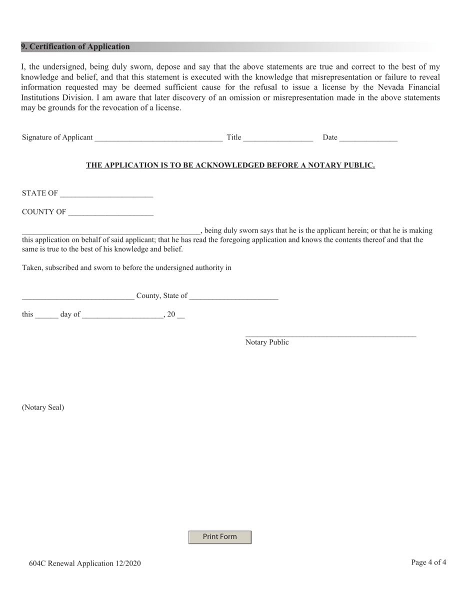 Financial Institutions Application for Renewal of 604c - Consumer Litigation Funding License - Nevada, Page 4