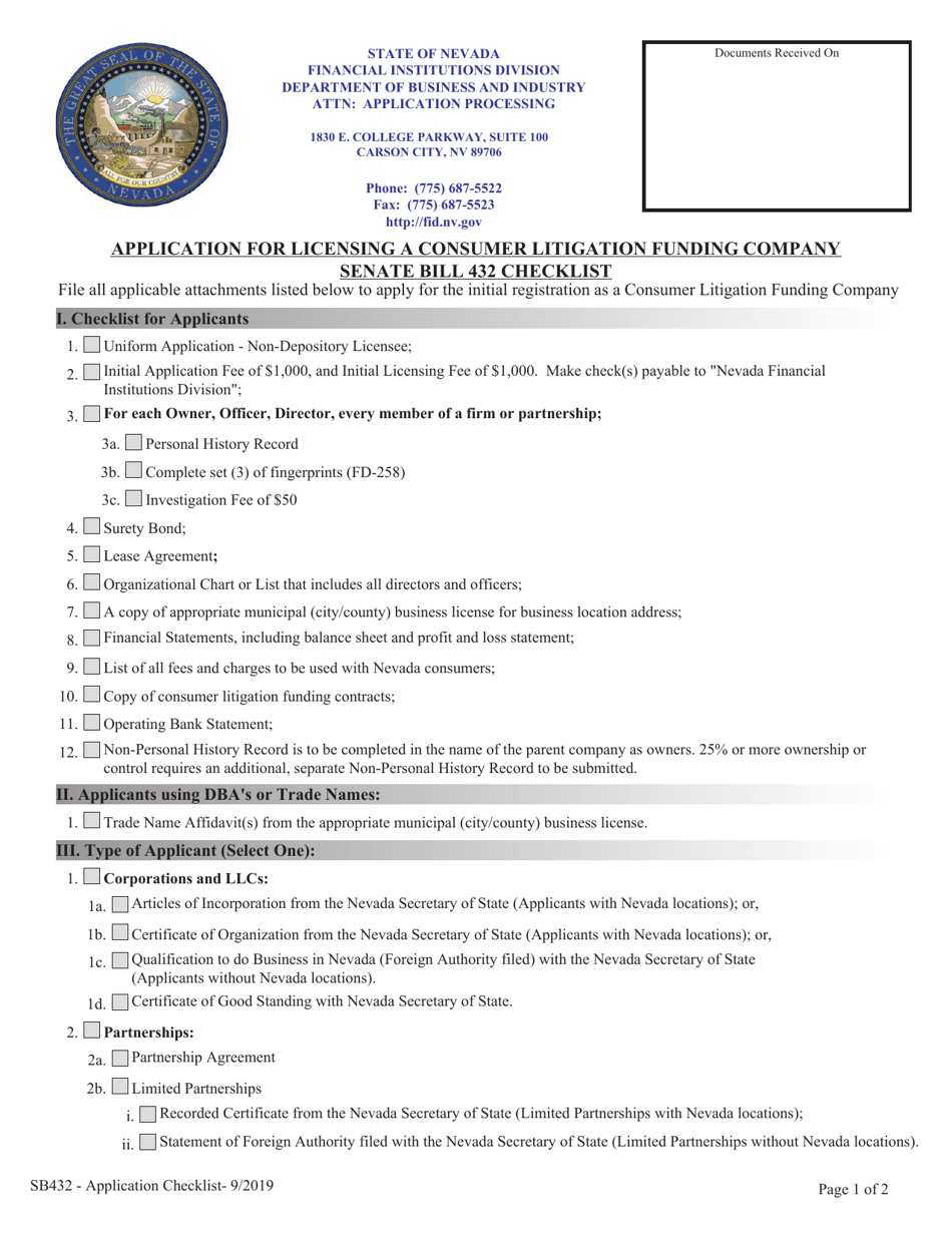 Litigation Checklist.pdf Nevada Application for Licensing a Consumer Litigation Funding Company ...