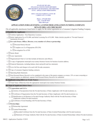 Application for Licensing a Consumer Litigation Funding Company Senate Bill 432 Checklist - Nevada