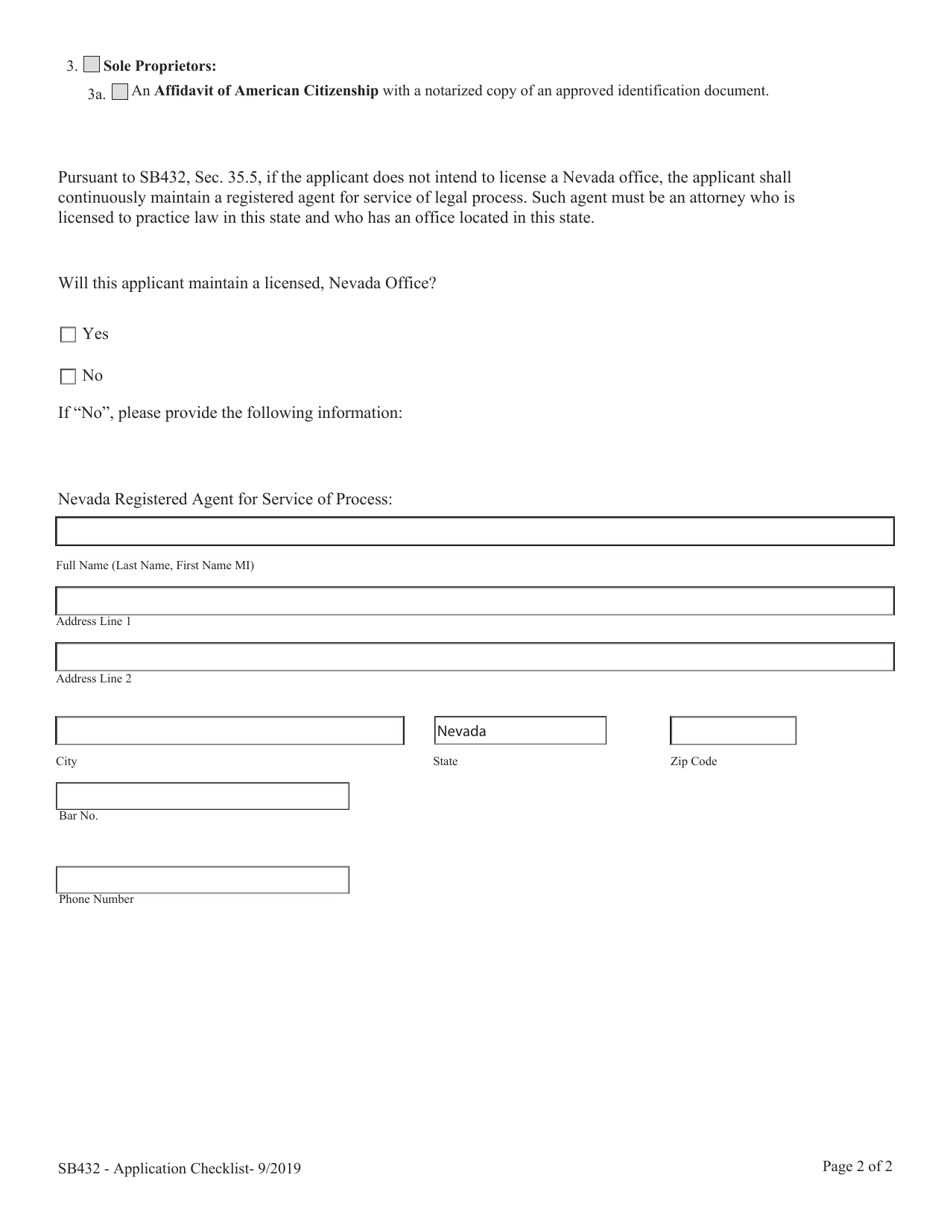 Application for Licensing a Consumer Litigation Funding Company Senate Bill 432 Checklist - Nevada, Page 2