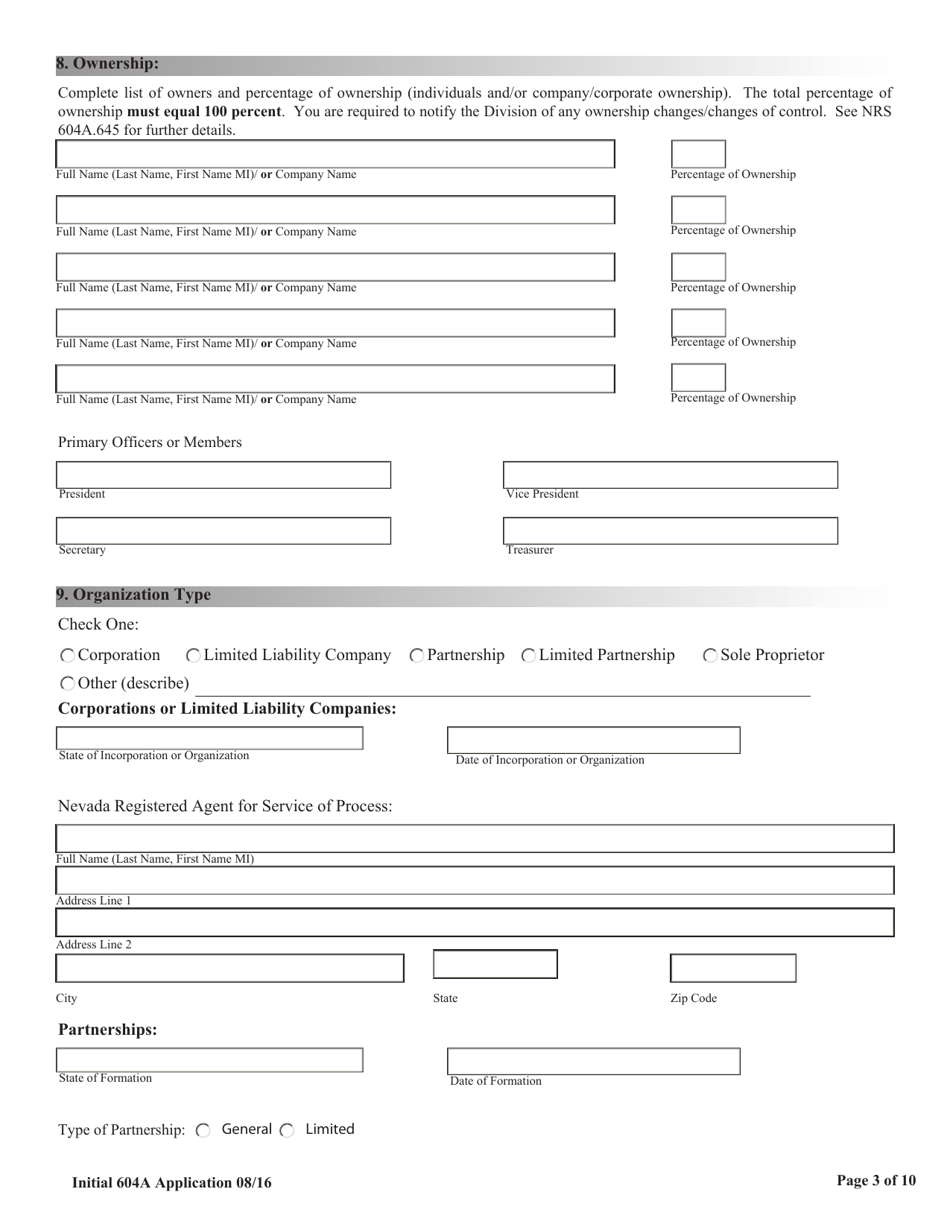 Application for Licensing Checking-Cashing Services, Deferred Deposit Loans, Title Loans and High-Interest Loan Nrs  Nac Chapter 604a Application and Checklist - Nevada, Page 3