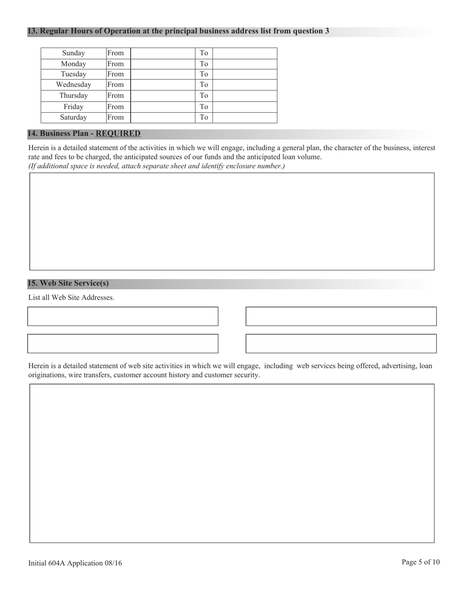 Application for Licensing Checking-Cashing Services, Deferred Deposit Loans, Title Loans and High-Interest Loan Nrs  Nac Chapter 604a Application and Checklist - Nevada, Page 5