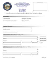 Document preview: Financial Institutions Uniform Application for Licensing/Registration - Non-depository Licensee - Nevada