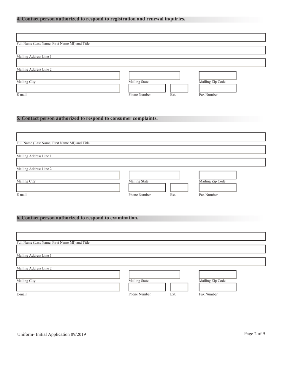 Financial Institutions Uniform Application for Licensing / Registration - Non-depository Licensee - Nevada, Page 2
