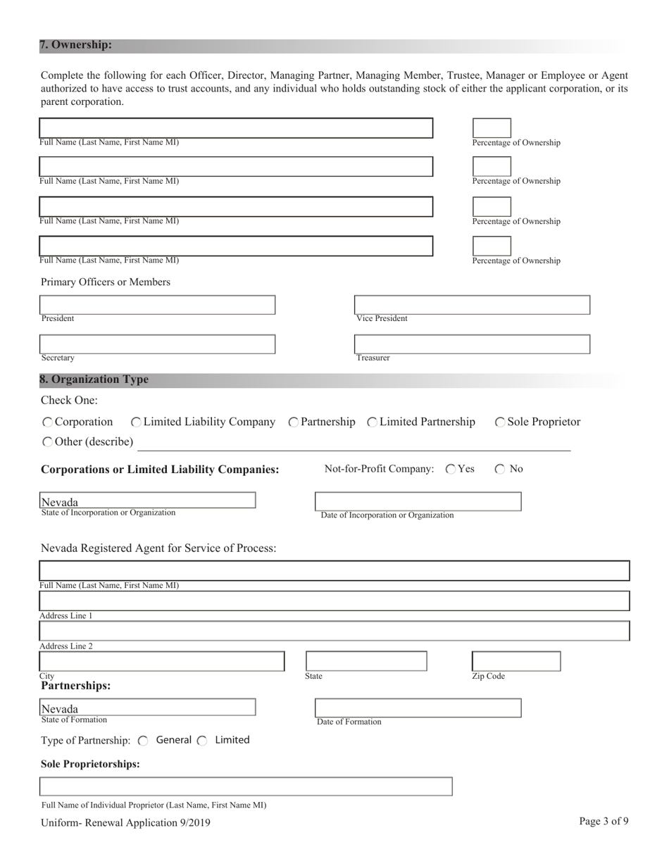 Financial Institutions Uniform Application for Licensing / Registration - Non-depository Licensee - Nevada, Page 3