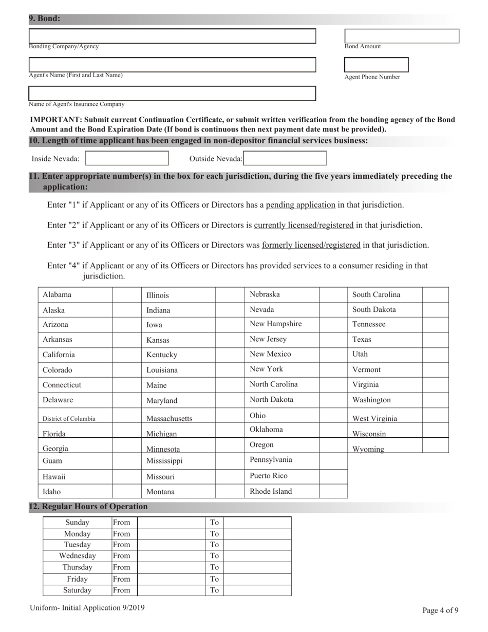 Financial Institutions Uniform Application for Licensing / Registration - Non-depository Licensee - Nevada, Page 4