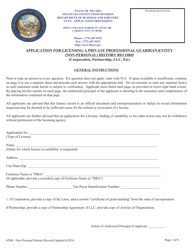 Document preview: Application for Licensing a Private Professional Guardian-Entity (Non-personal) History Record - Nevada