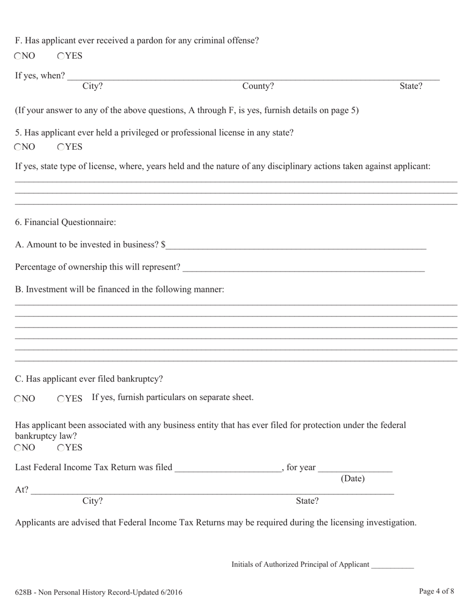 Application for Licensing a Private Professional Guardian-Entity (Non-personal) History Record - Nevada, Page 4