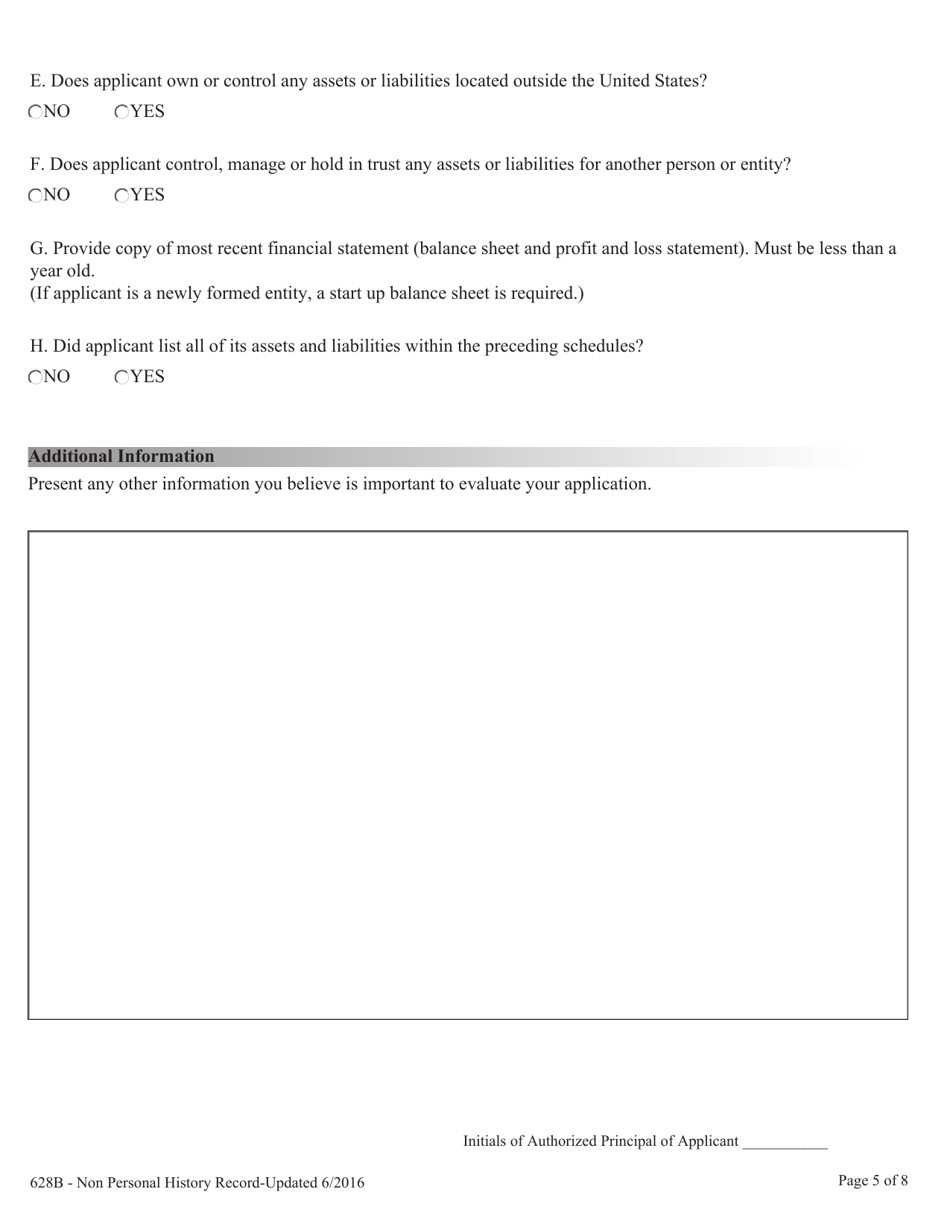 Application for Licensing a Private Professional Guardian-Entity (Non-personal) History Record - Nevada, Page 5