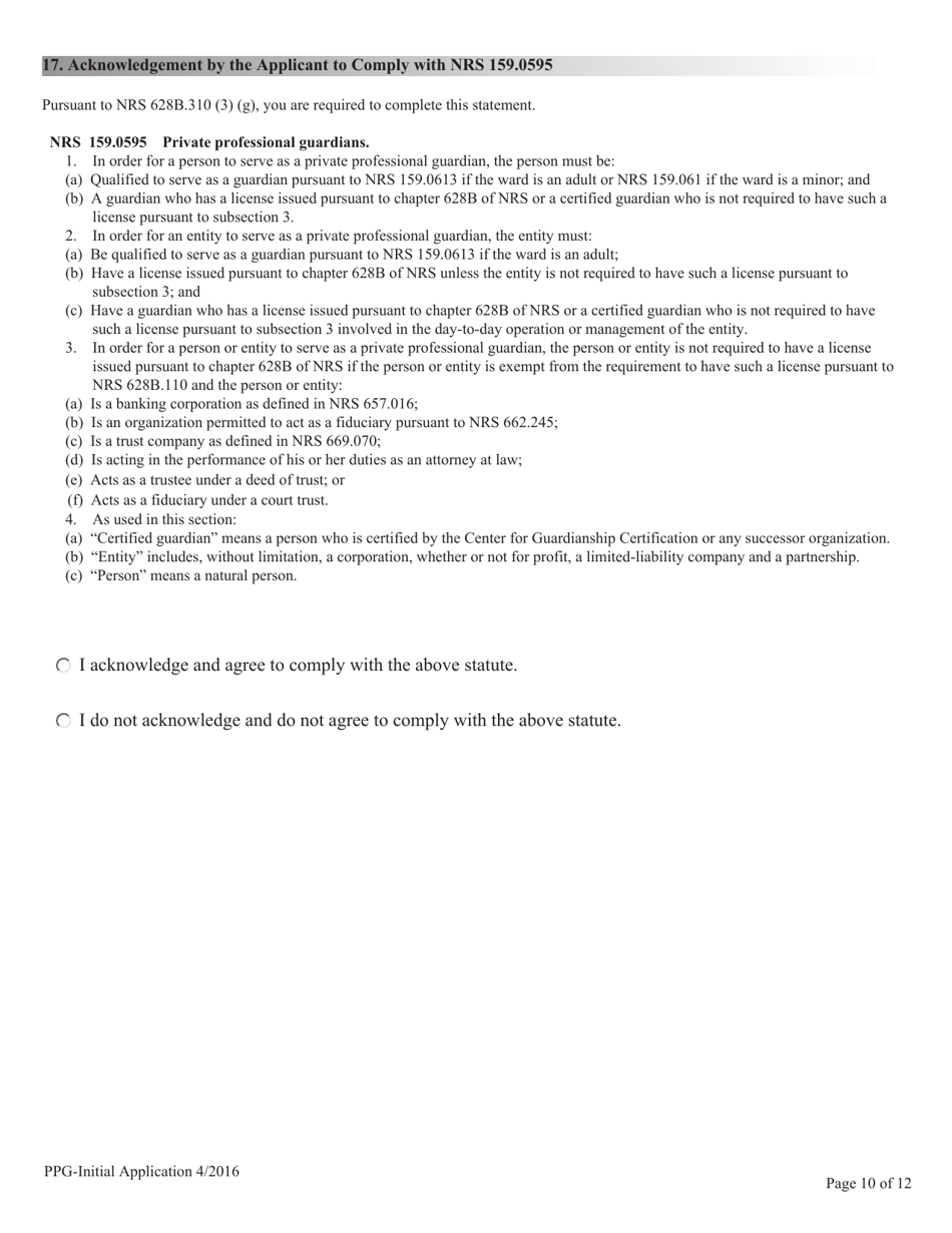 Application for Licensing Private Professional Guardian Entity - Nevada, Page 10