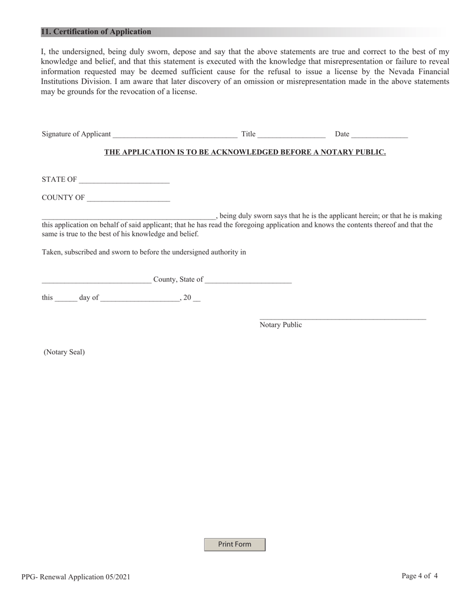Financial Institutions Application for Renewal of Licensing / Registration - Private Professional Guardian Companies - Nevada, Page 4