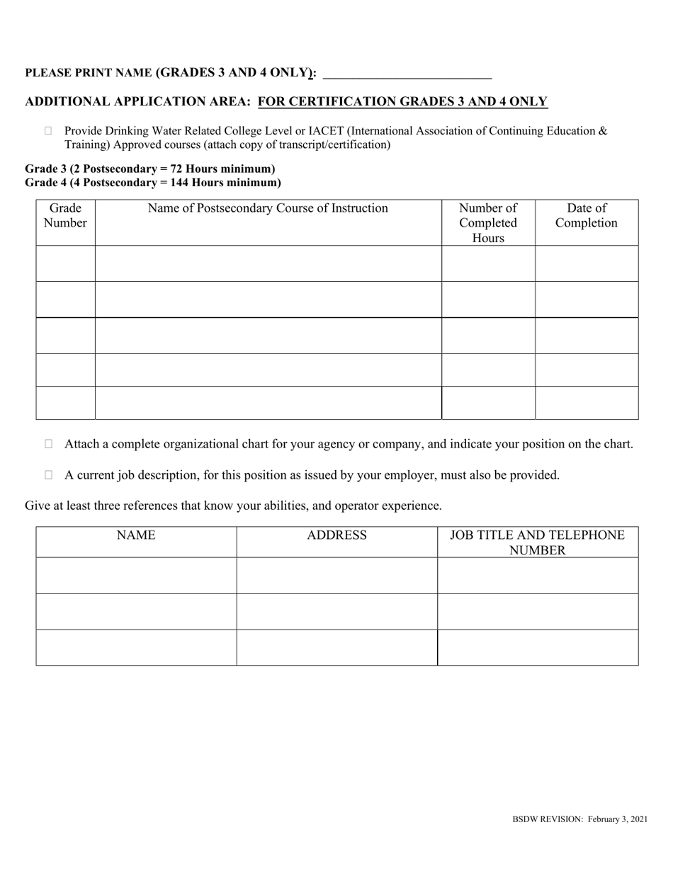 Application for Water Treatment / Distribution Operator Certificate - Nevada, Page 4