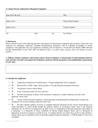 Application for Renewal of Authorization Foreign Independent Trust Company - Nrs/Nac 669 - Nevada, Page 2
