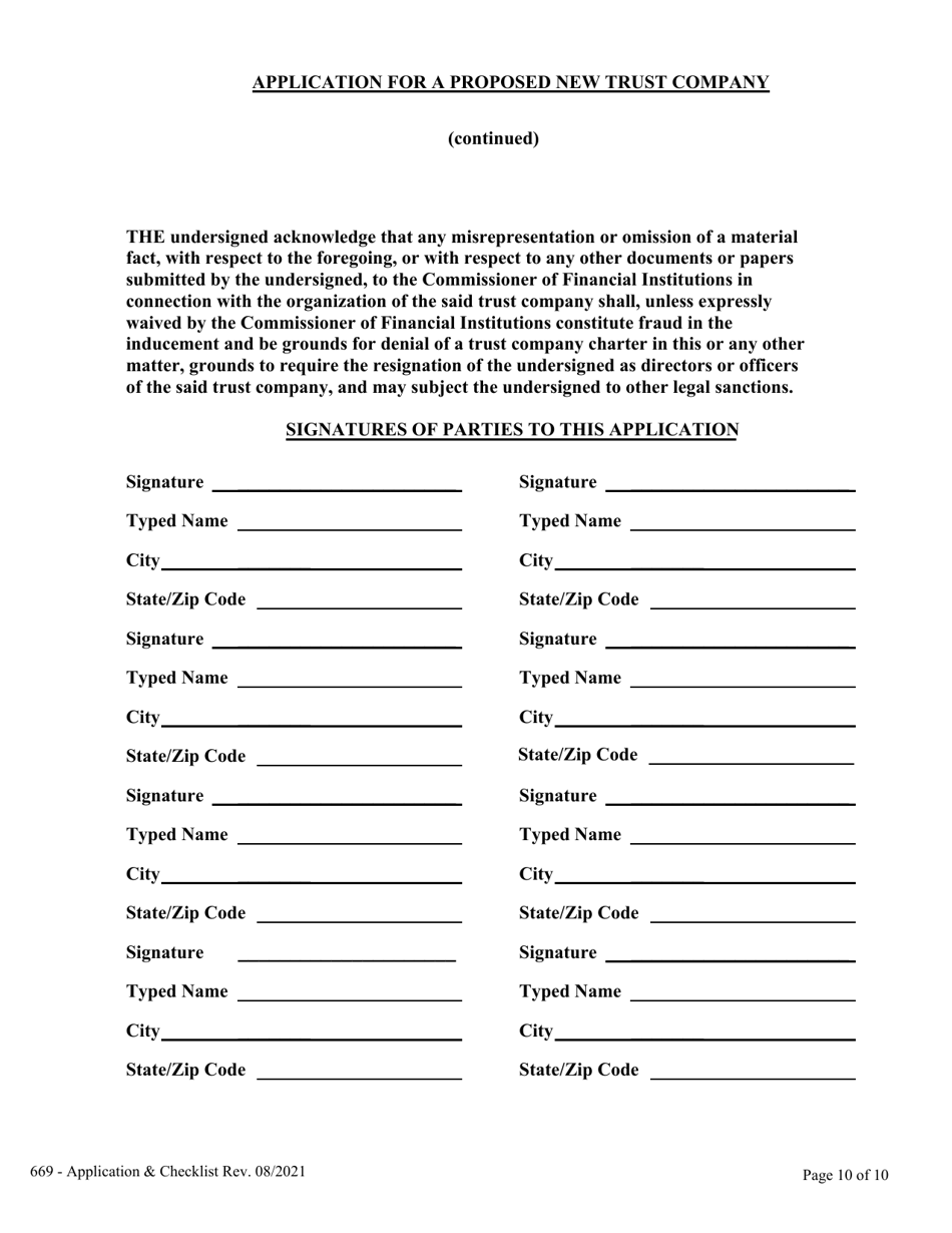 Application for Licensing Retail Trust Company - Nrs  Nac Chapter 669 and Checklist - Nevada, Page 10