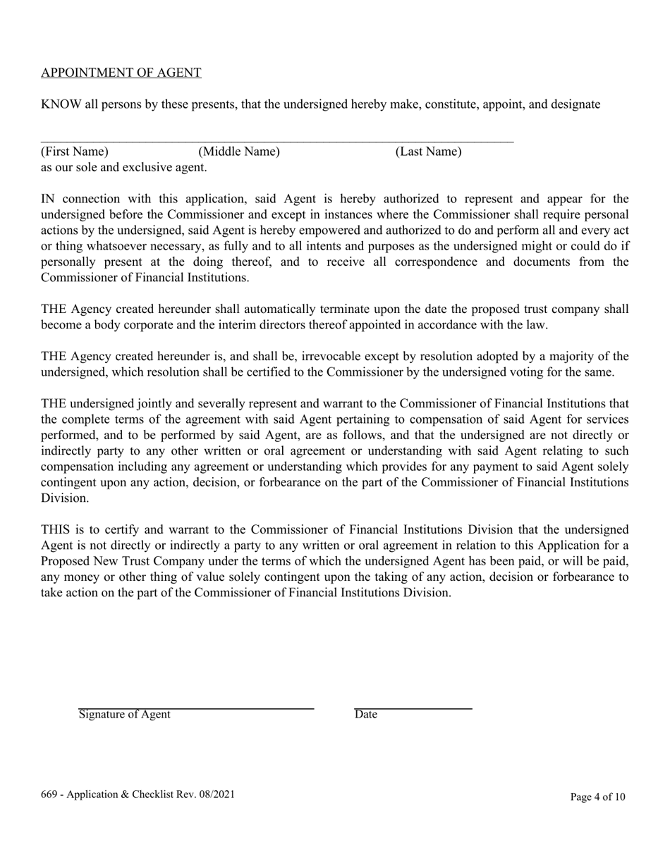 Application for Licensing Retail Trust Company - Nrs  Nac Chapter 669 and Checklist - Nevada, Page 4