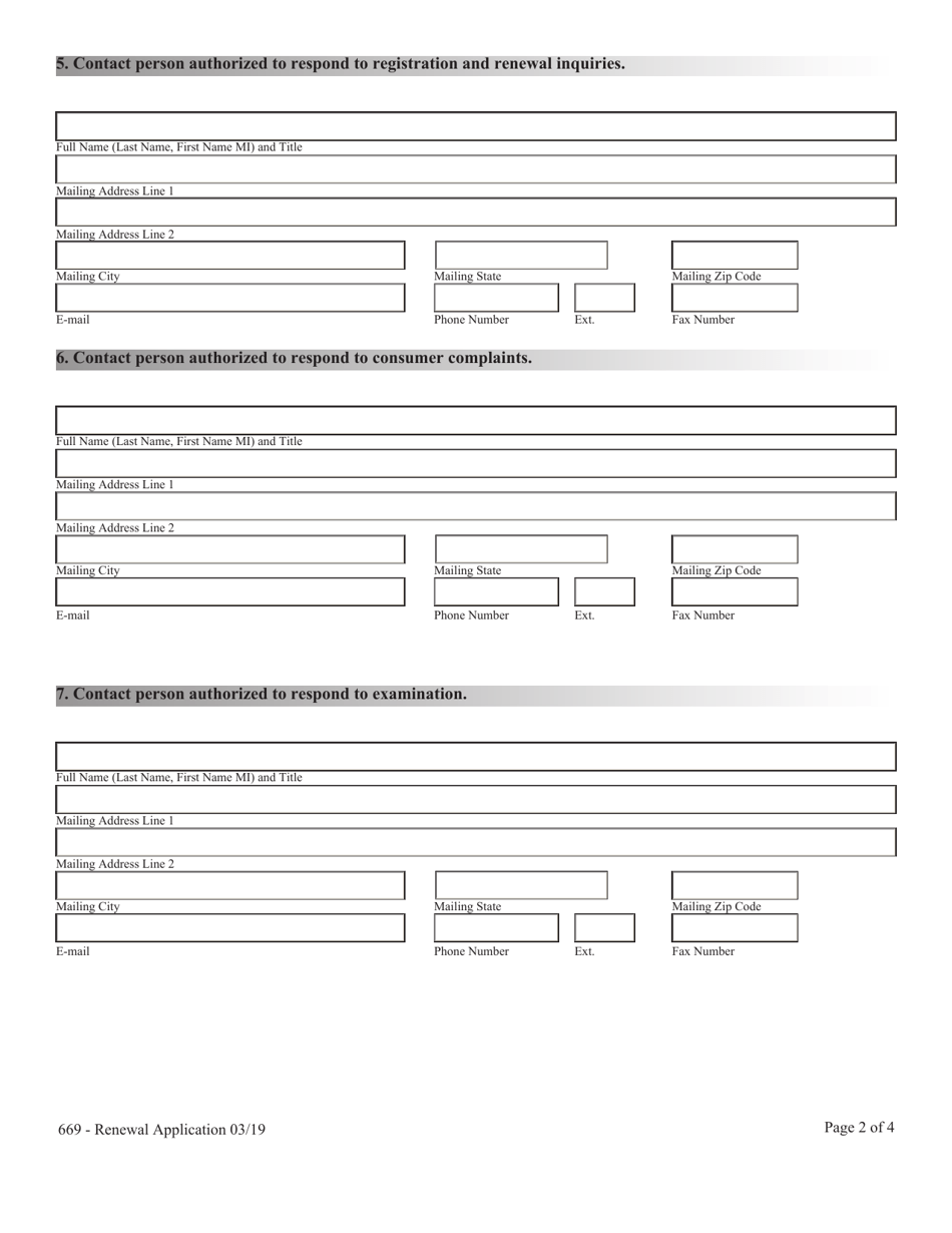 Application for Renewal of Licensing Retail Trust Company - Nrs Chapter 669 - Nevada, Page 2