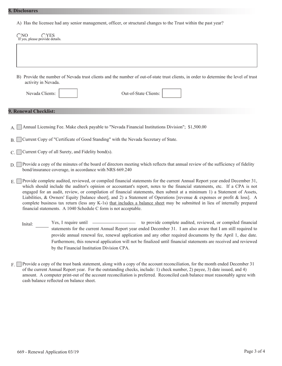 Application for Renewal of Licensing Retail Trust Company - Nrs Chapter 669 - Nevada, Page 3