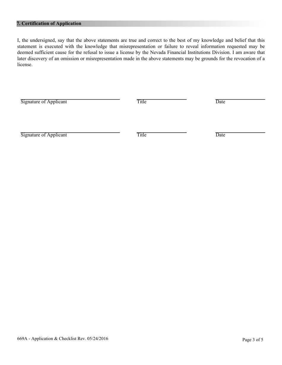 Application for Licensing Family Trust Company Nrs  Nac Chapter 669a and Checklist - Nevada, Page 3