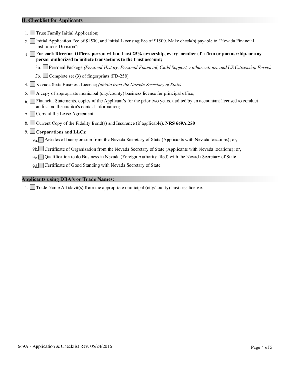 Application for Licensing Family Trust Company Nrs  Nac Chapter 669a and Checklist - Nevada, Page 4