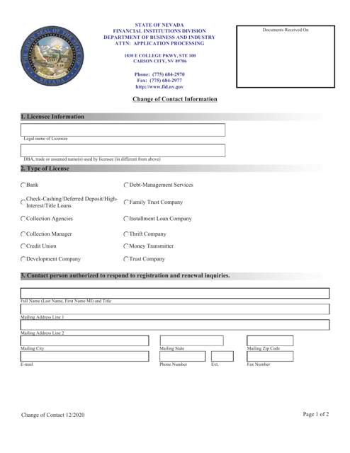 Change of Contact Information - Nevada Download Pdf