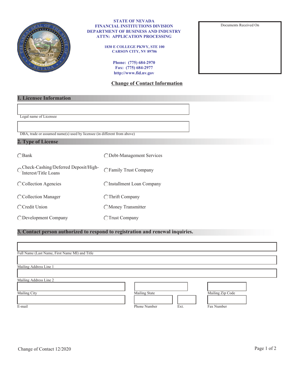 Nevada Change of Contact Information - Fill Out, Sign Online and ...