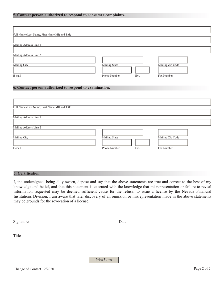 Nevada Change of Contact Information - Fill Out, Sign Online and ...