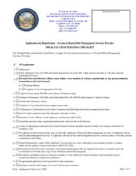 Application for Registration - Nevada Uniform Debt-Management Services Provider - Nrs &amp; Nac Chapters 676a Checklist - Nevada