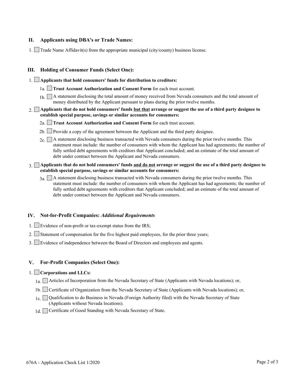Application for Registration - Nevada Uniform Debt-Management Services Provider - Nrs  Nac Chapters 676a Checklist - Nevada, Page 2