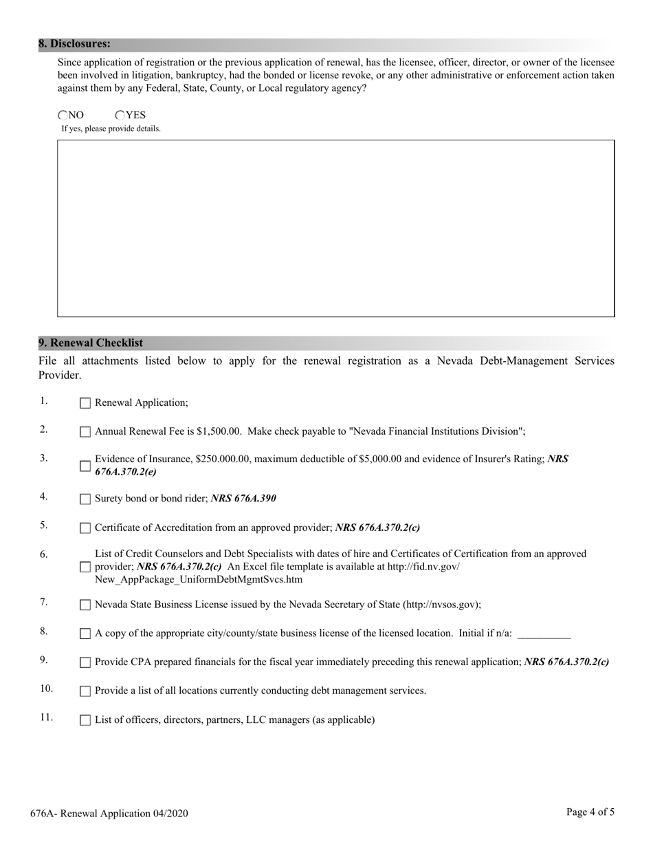Renewal Application for Registration - Nevada Debt-Management Services Provider - Nevada, Page 4
