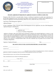 Document preview: Alternative Application for Registration for Applicants Licensed or Certified in Another State - Nevada