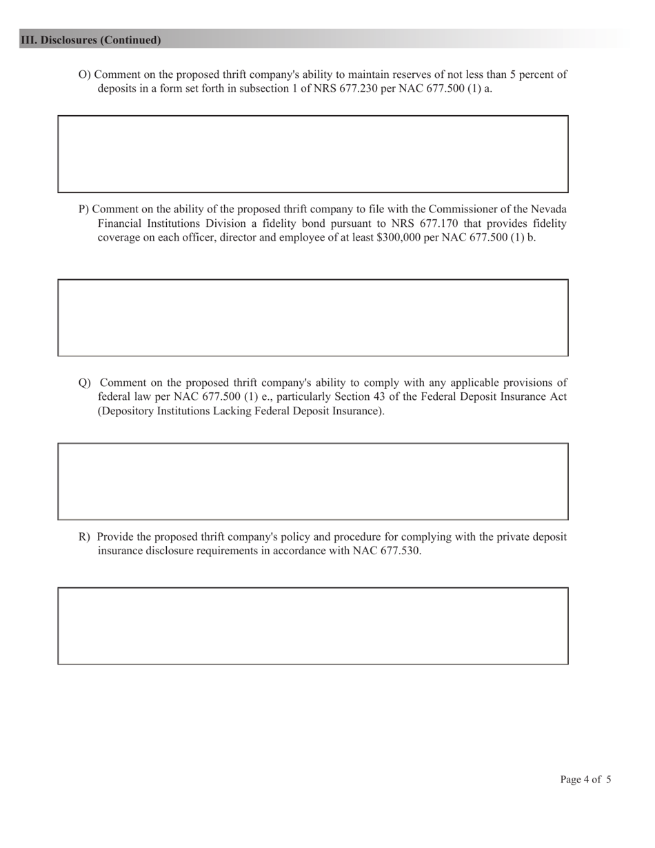 Application Addendum for Privately-Insured Thrift Company Application - Nevada, Page 4