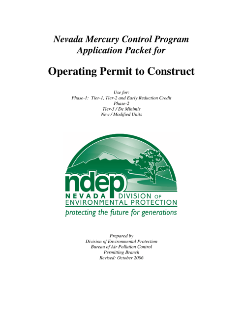 Mercury Operating Permit to Construct Application - Nevada Download Pdf