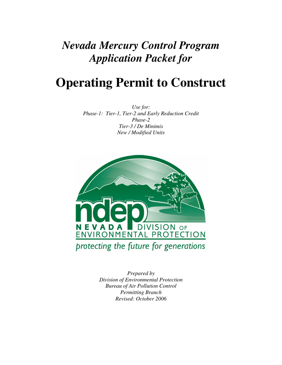 Mercury Operating Permit to Construct Application - Nevada, Page 1