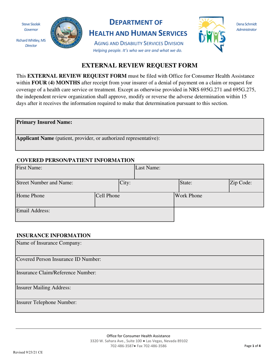 External Review Request Form - Nevada, Page 1