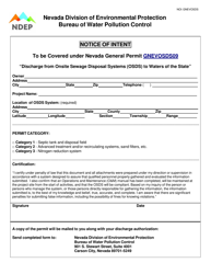 Document preview: Notice of Intent to Discharge From Onsite Sewage Disposal Systems (Osds) to Waters of the State - Nevada