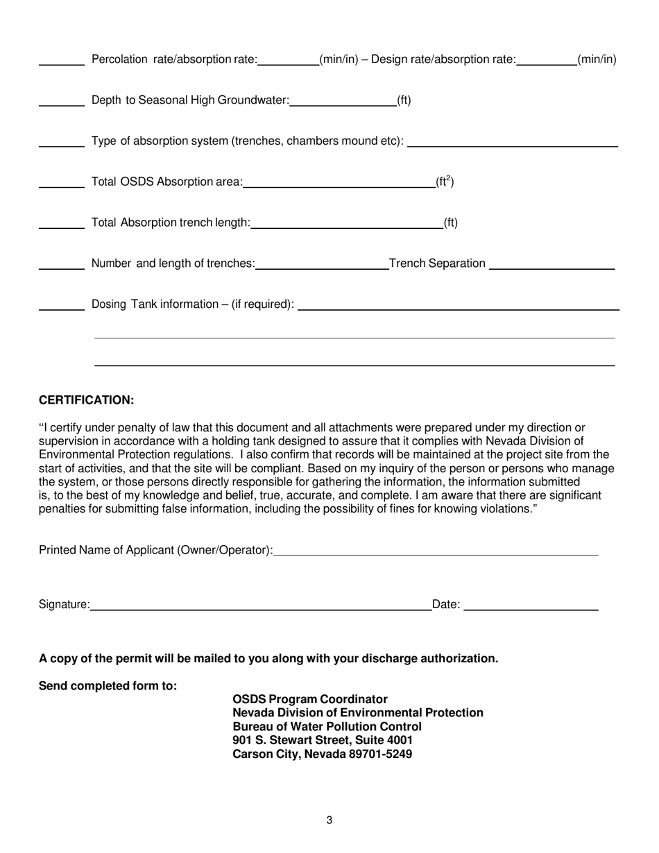 Onsite Sewage Disposal System (Osds) Application for Design Plan Approval - Nevada, Page 3